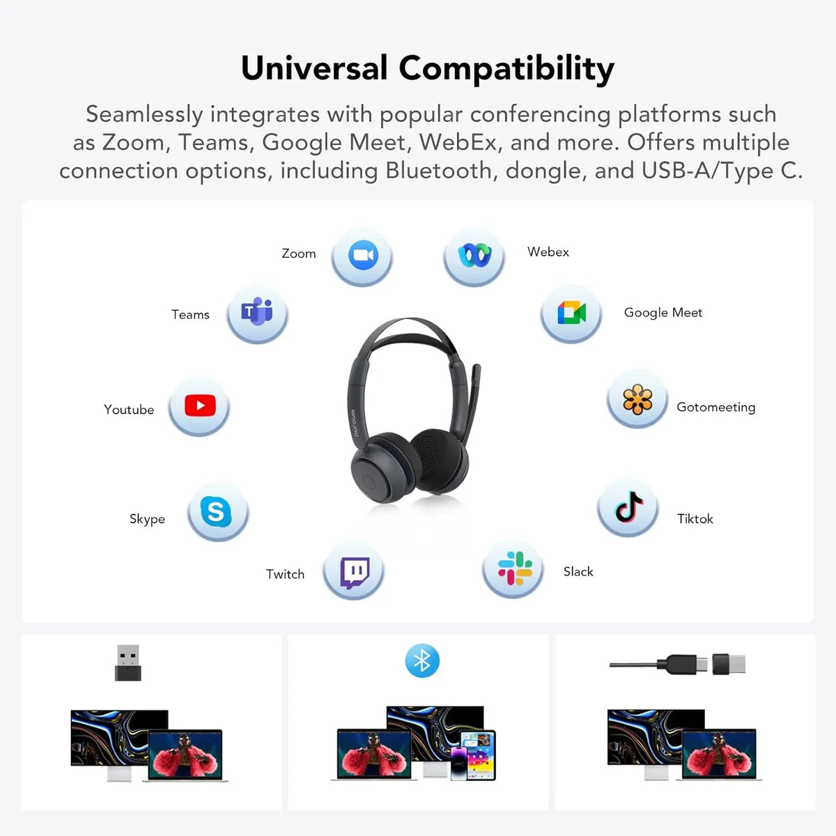 Nuroum Wireless Bluetooth Headset With Active Noise Cancellation Mic