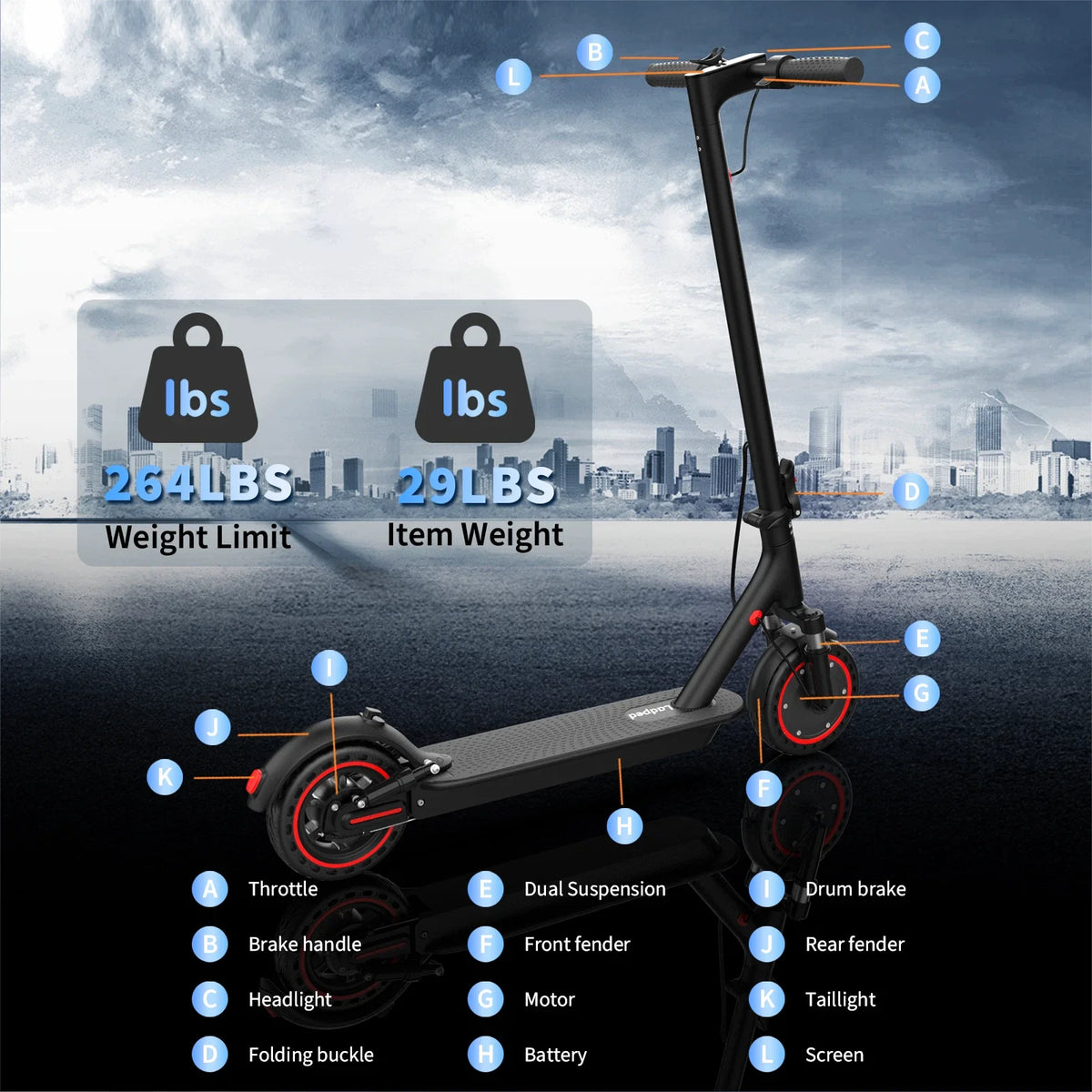 LADPED LP07 Electric Scooter With Dual Suspension And App Control
