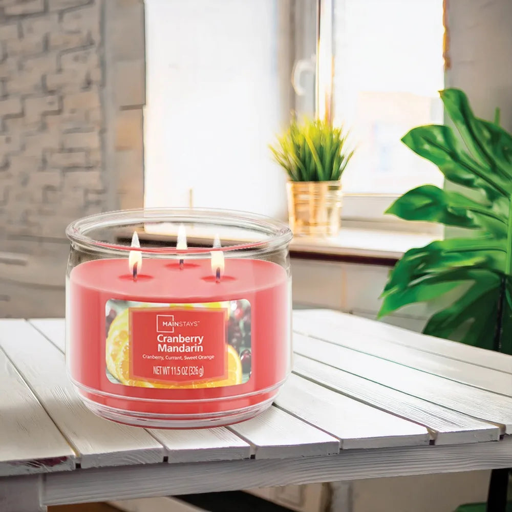 Mainstays Cranberry Mandarin 3 Wick Soy Scented Candle Glass Jar