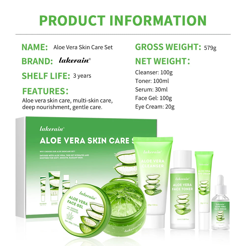 Lakerain Aloe Vera Deep Hydration Skincare Set Cleanser Toner Serum