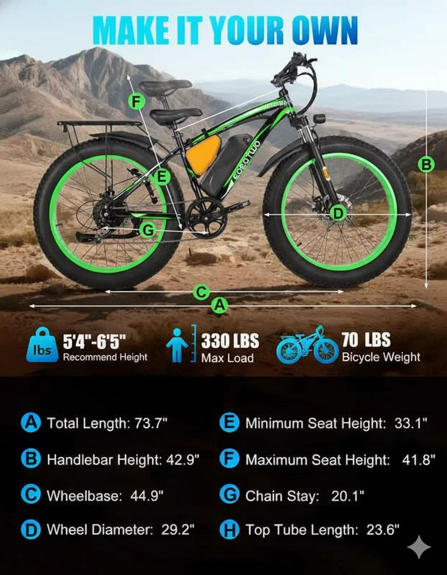 EOEOTWO Fat Tire Electric Bike 48V 1000W Peak 1500W Motor