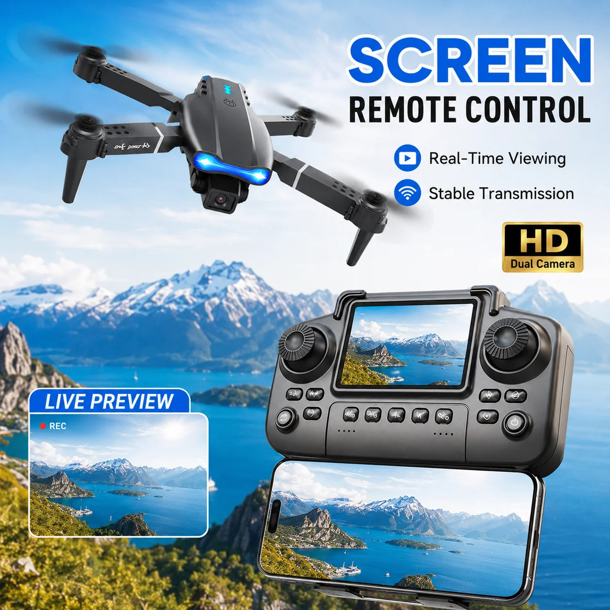Znlyrion 4K Dual Camera Foldable RC Drone With Obstacle Avoidance
