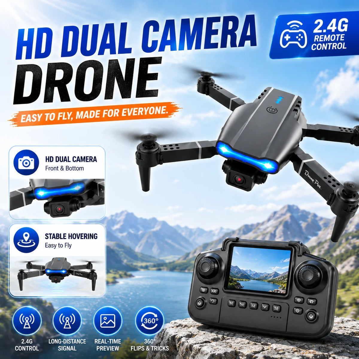 Znlyrion 4K Dual Camera Foldable RC Drone With Obstacle Avoidance