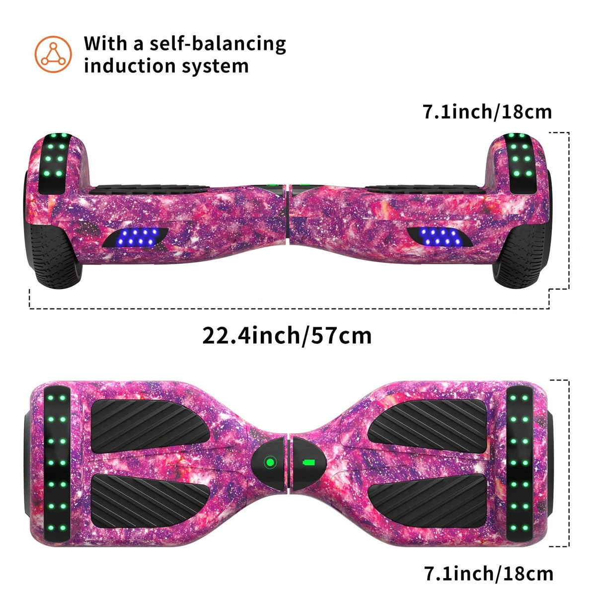 Simate Self Balancing Hoverboard With Bluetooth Speaker And LED Lights