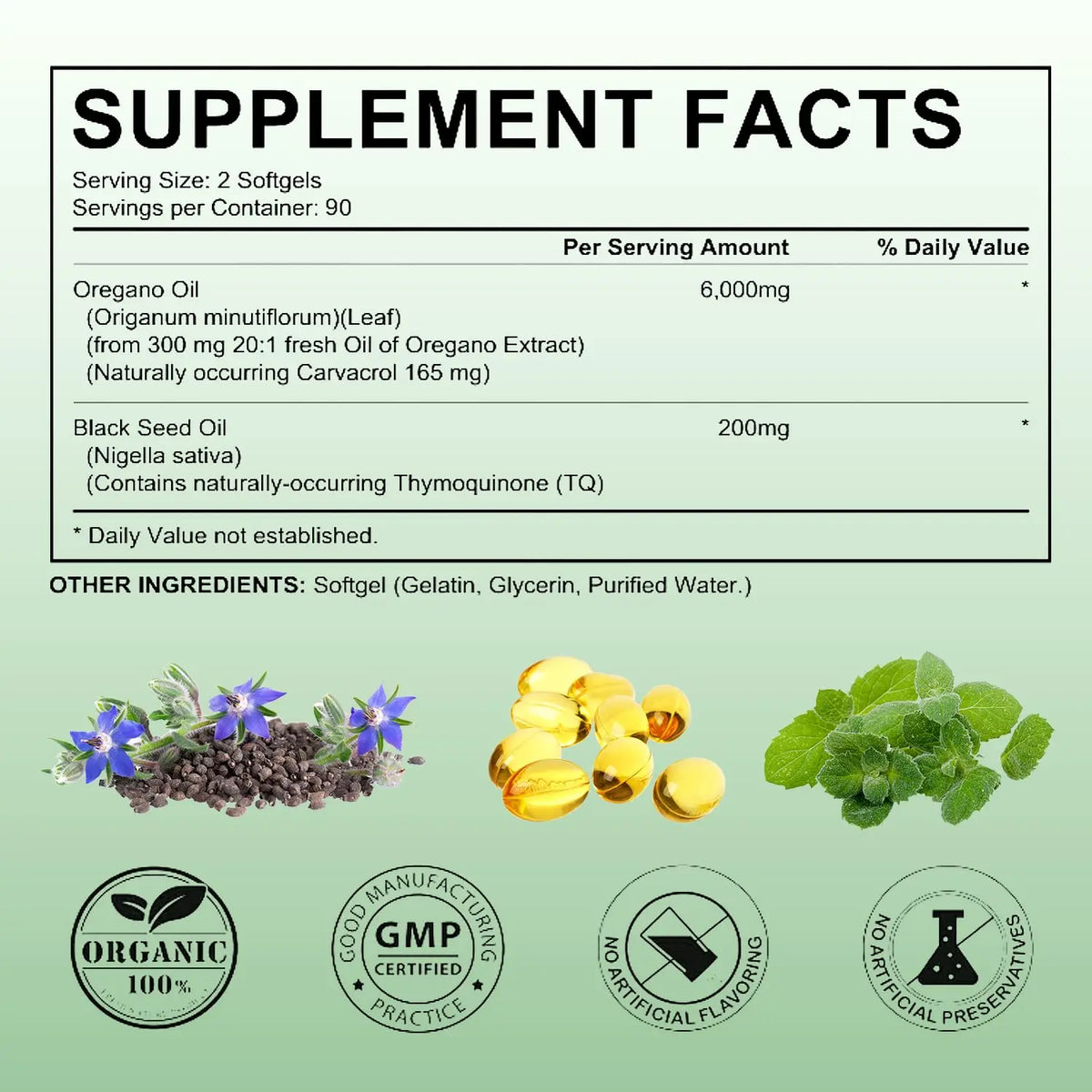 Oregano And Black Seed Oil Herbal Dietary Supplement Softgels