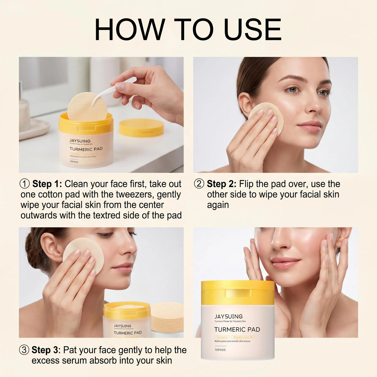 Jaysuing Turmeric Facial Cleansing Pads For Glowing Skin