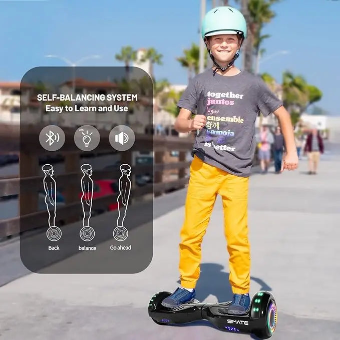 Simate Self Balancing Hoverboard With Bluetooth Speaker And LED Lights