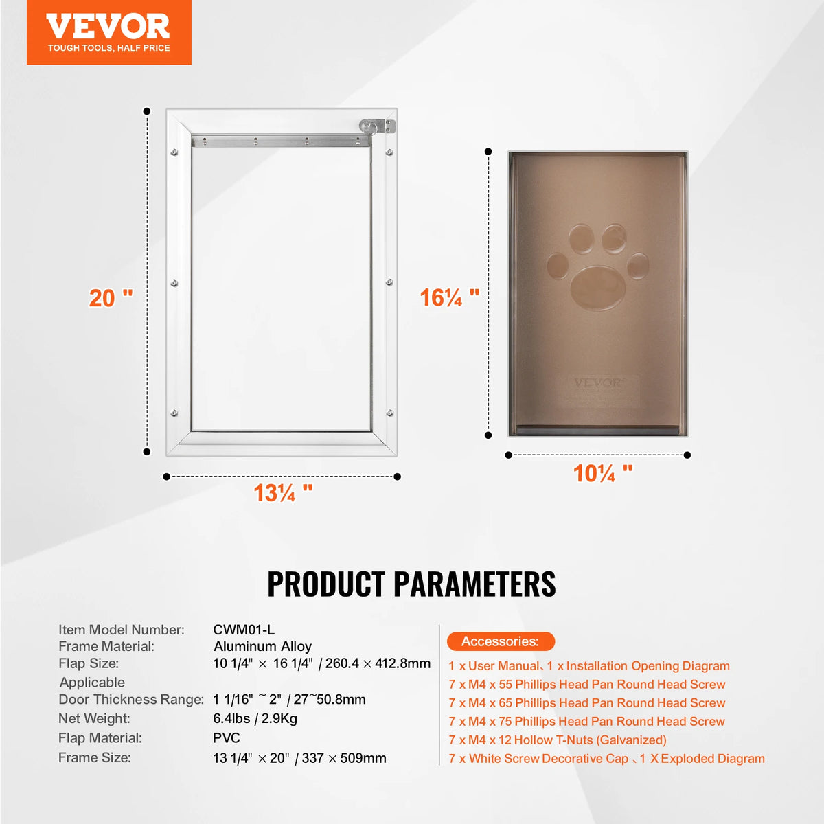 SucceBuy Aluminum Frame Pet Door With Secure Weatherproof Flap