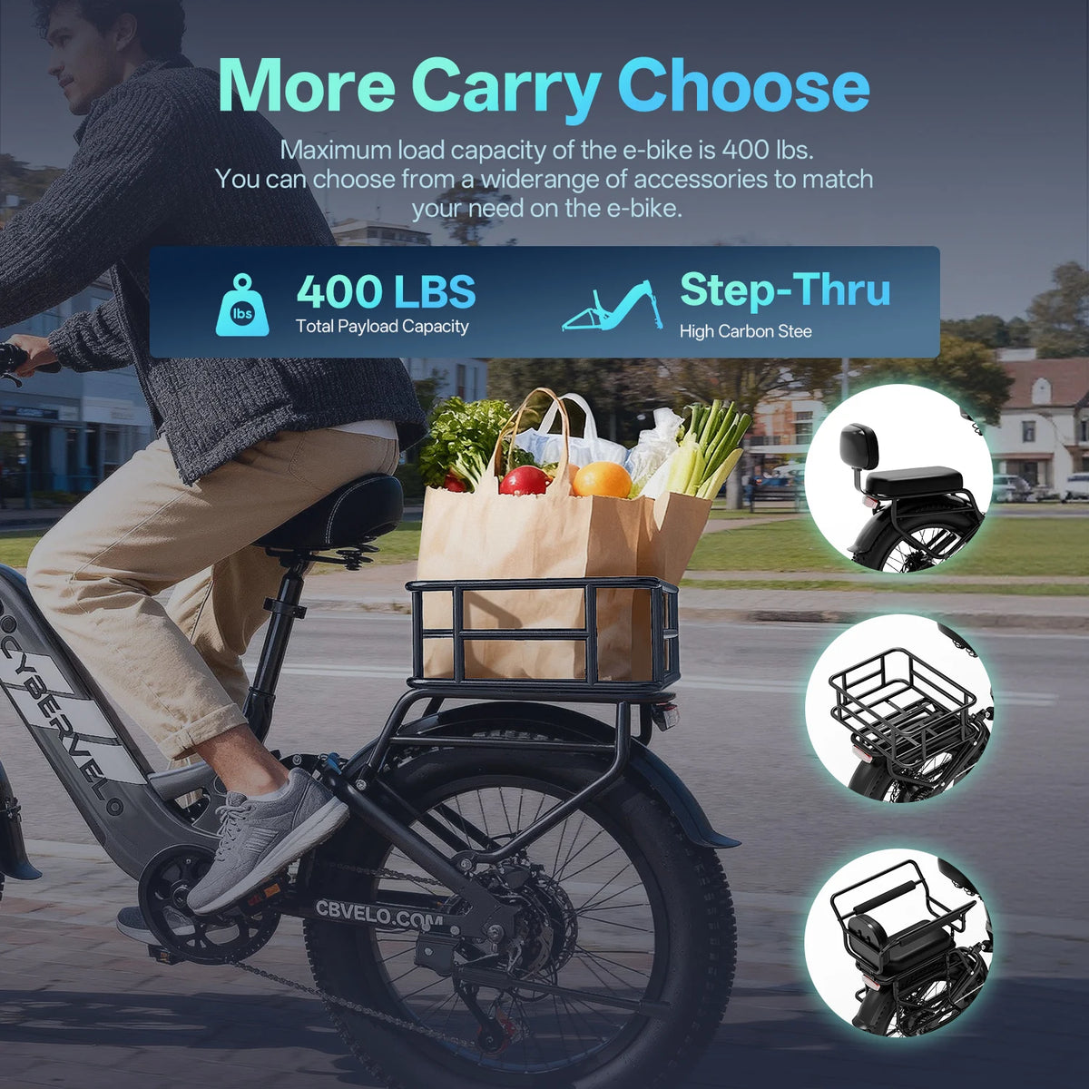 CyberVelo Adult Step Thru Electric Bike 1500W 20Ah Battery