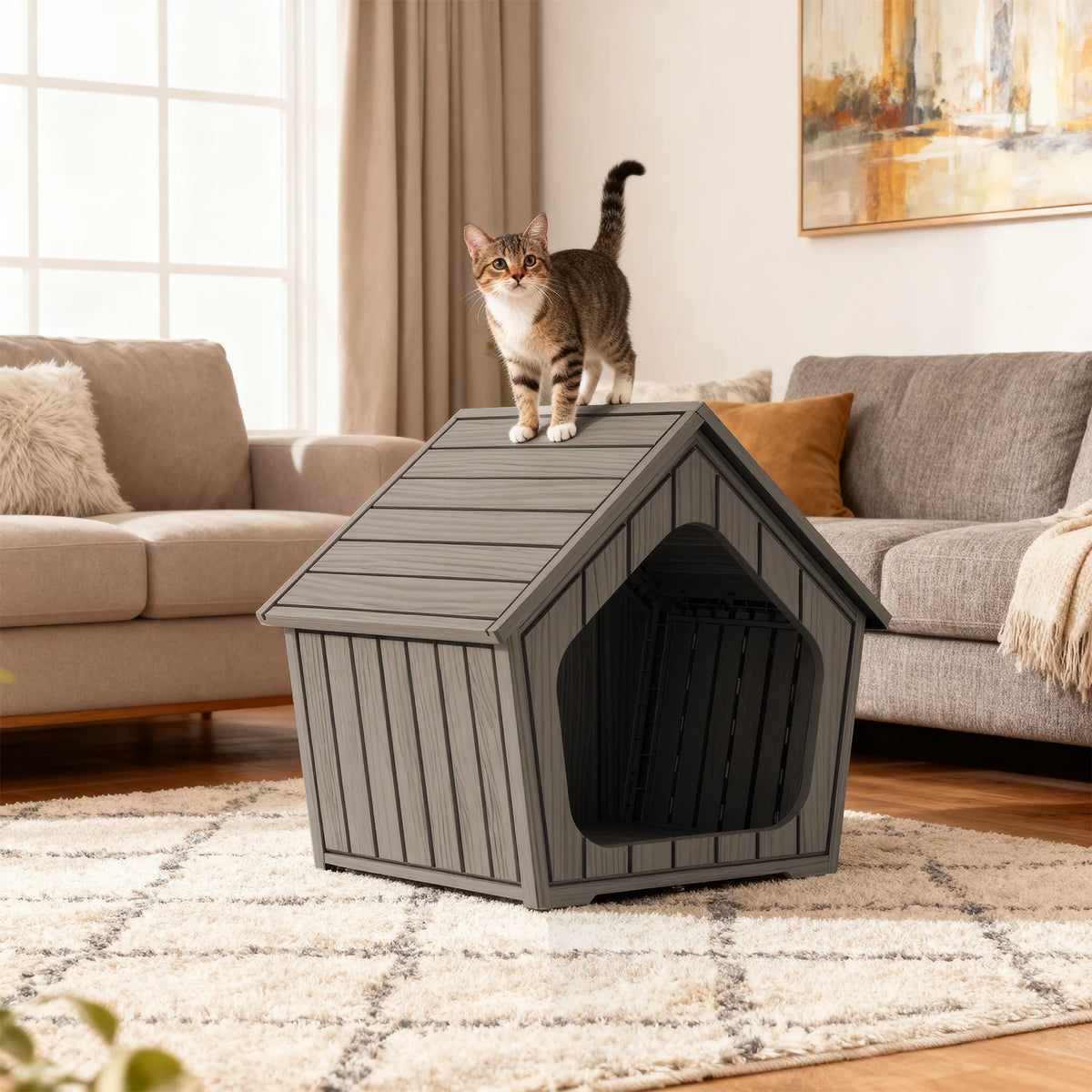 Waterproof Plastic Gable Roof Outdoor Dog Shelter Box