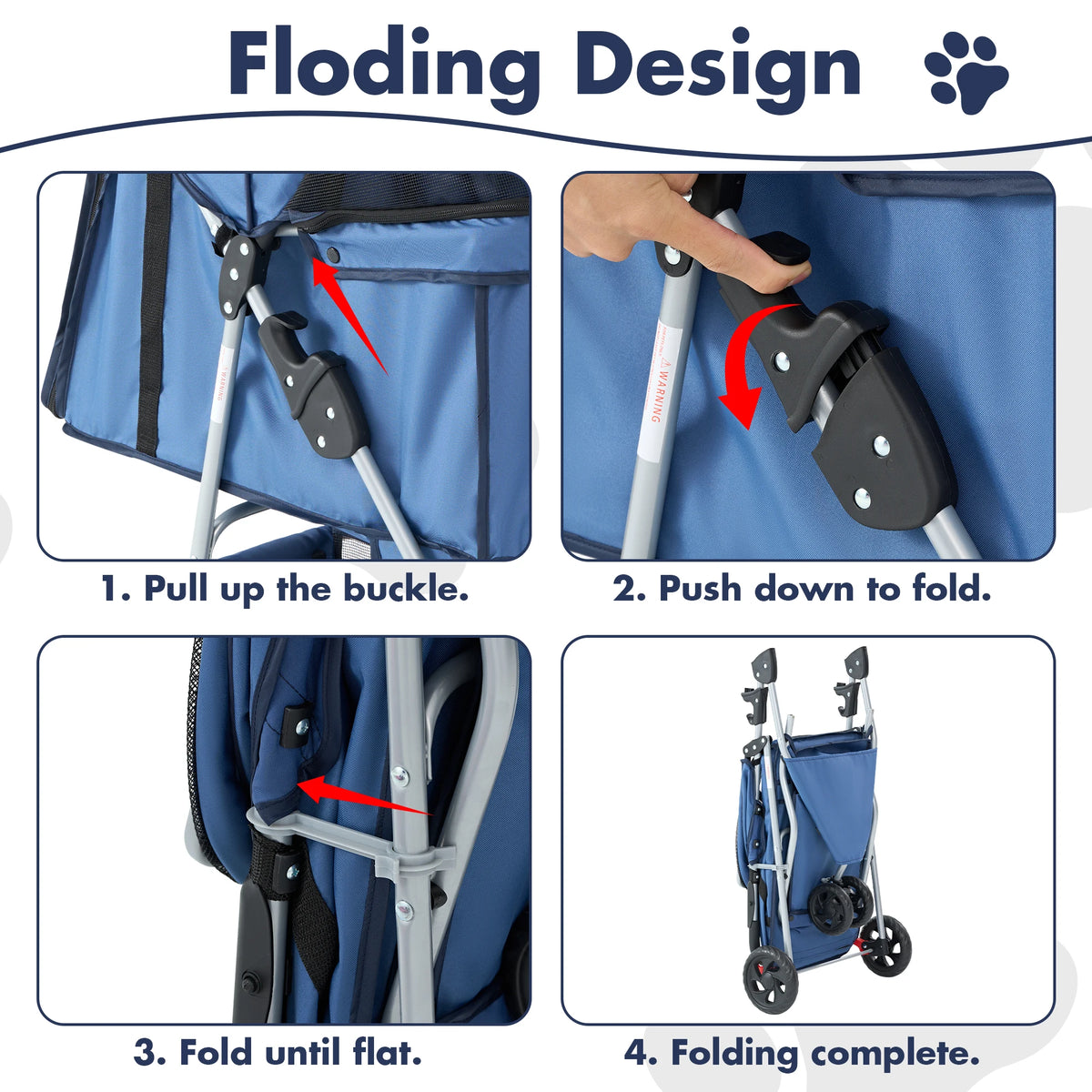Foldable Three Wheel Pet Stroller With Mesh Windows And Basket