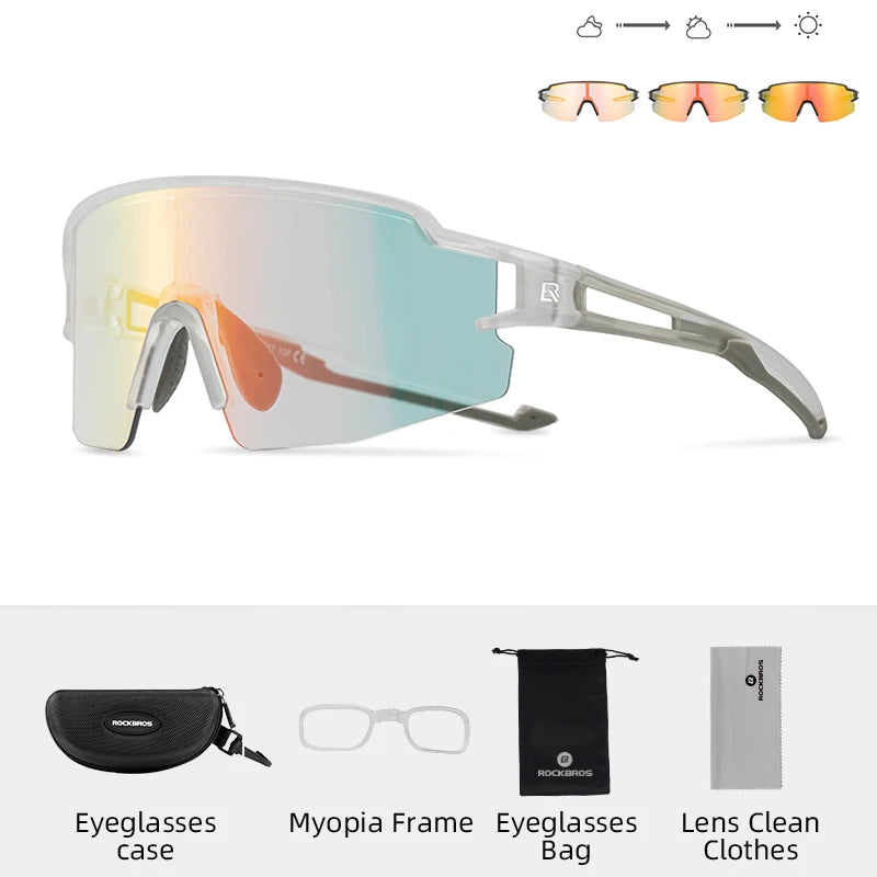 Rockbros Photochromic Cycling Glasses UV400 Sports Eyewear