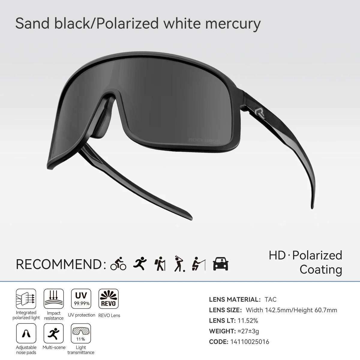 Rockbros Polarized Cycling Sunglasses UV400 Outdoor Sports Eyewear