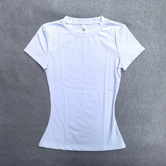 Summer Short Sleeve Yoga Top Women Workout Gym Crop Top Slim Fit Round Neck Yoga Shirt Seamless Sports Stretchy Shirts