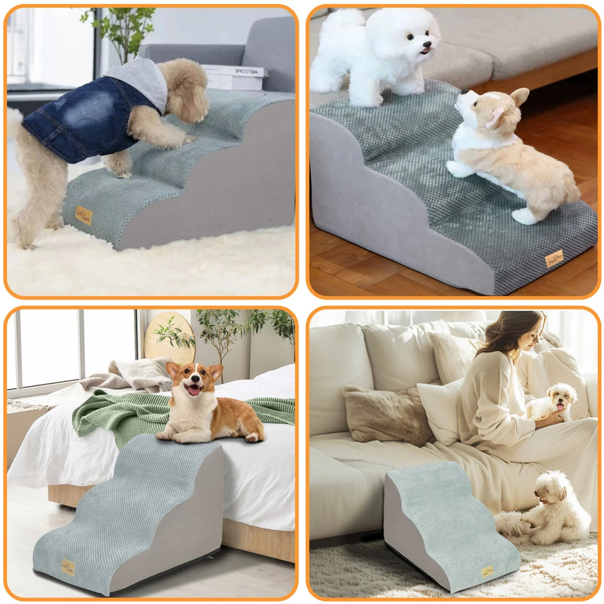 Durable Curved Dog Stairs With Removable Cover For Small Pets