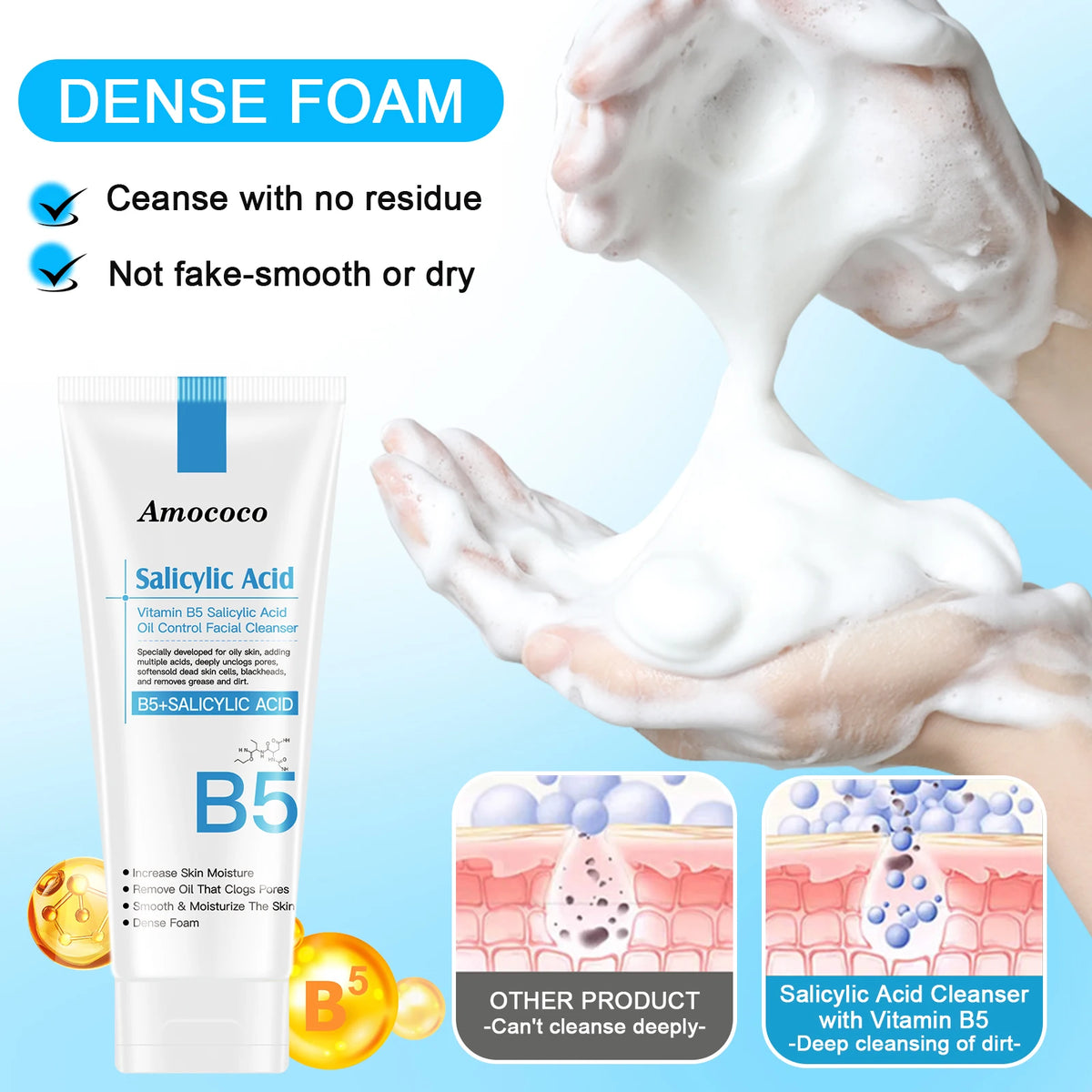 Amococo Salicylic Acid B5 Deep Pore Face Cleanser Oil Control
