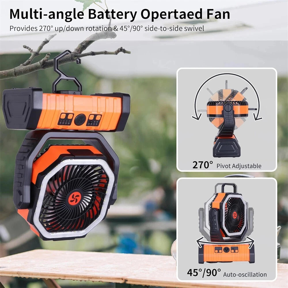 Portable 20000mAh Rechargeable Fan With LED Light And Hook