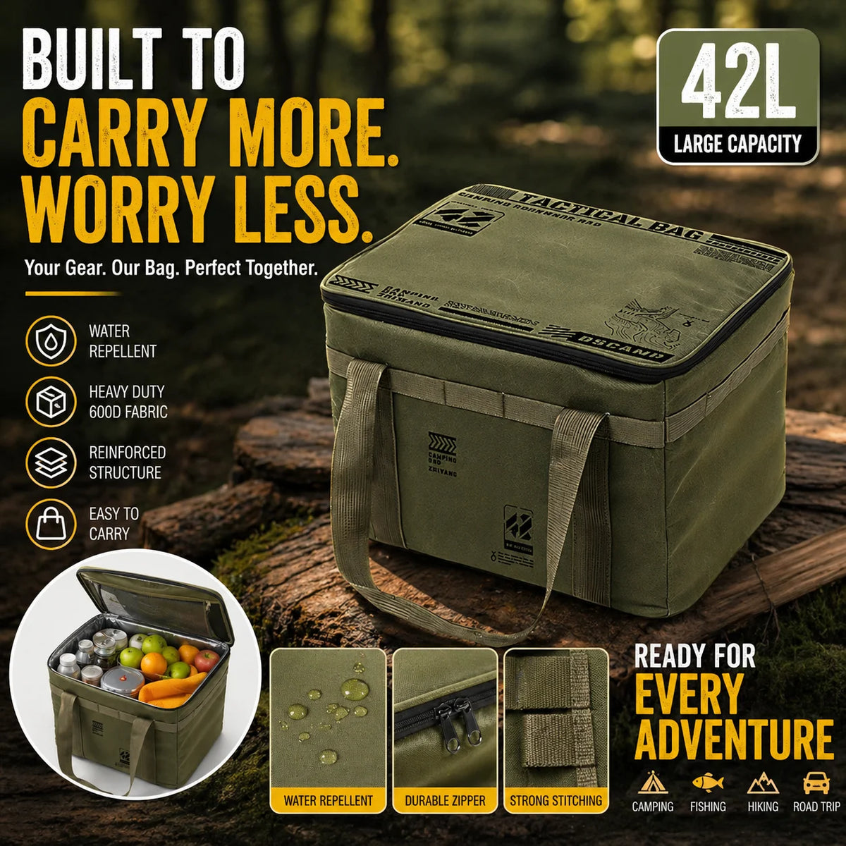 Heavy Duty Folding Camping Cookware Storage Bag Organizer