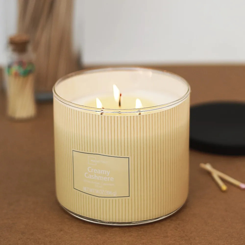 Textured Wrapped Soy Wax Candle With Cashmere Scent And Aromatherapy