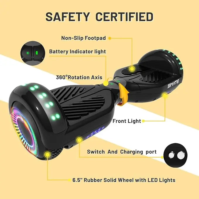 Simate Self Balancing Hoverboard With Bluetooth Speaker And LED Lights
