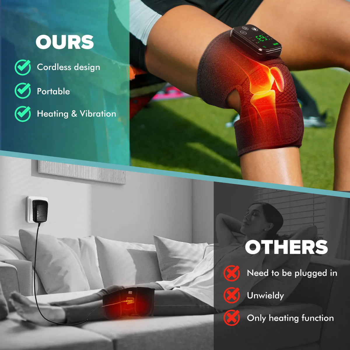 Moajaza 3-In-1 Cordless Heating Knee Vibration Massager Shoulder Elbow Support