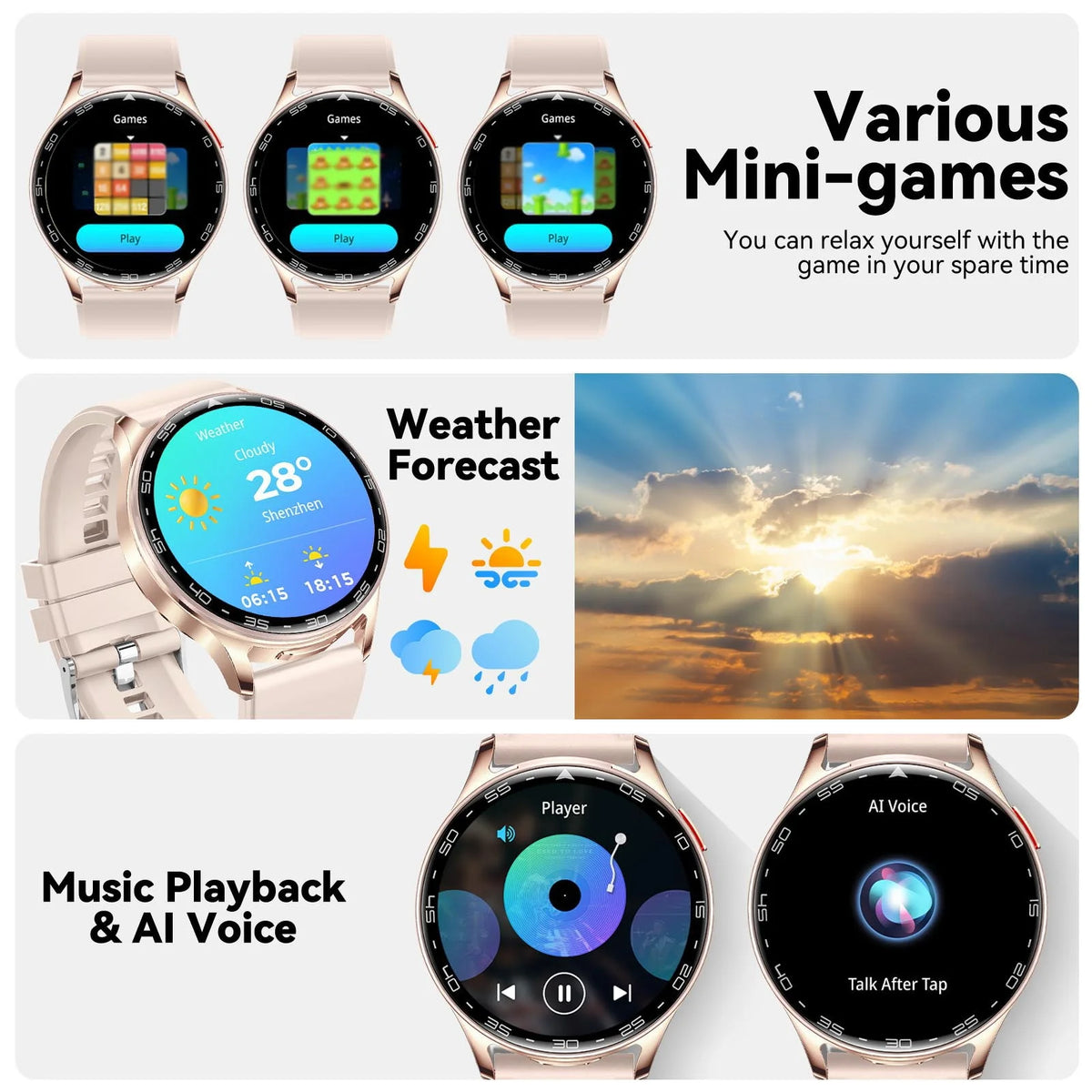 Eigiis Smart Watch With Hidden Earbuds And Fitness Tracker