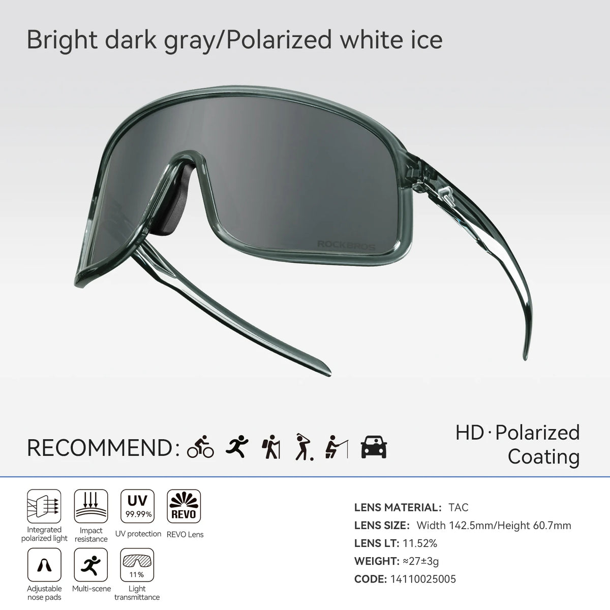Rockbros Polarized Cycling Sunglasses UV400 Outdoor Sports Eyewear