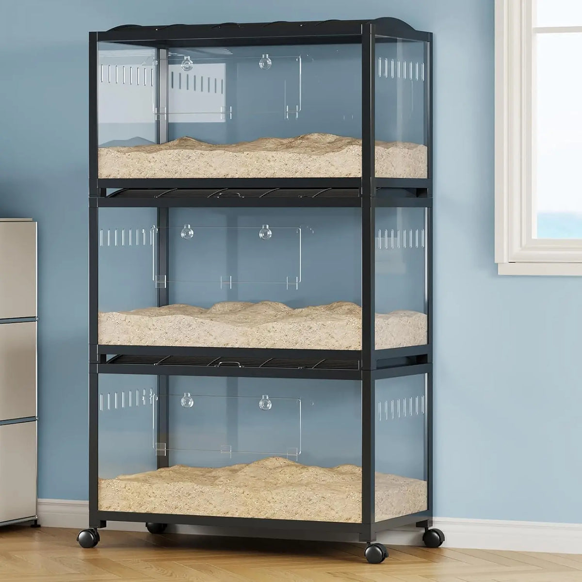 HiMiss Three Tier Hamster Cage With Exercise Wheel And Food Bowl