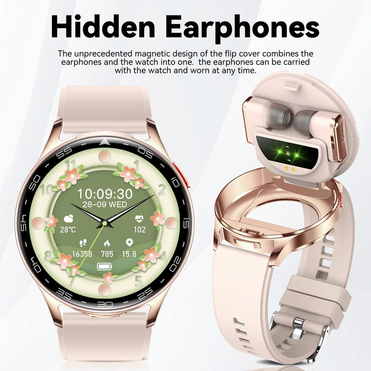 Eigiis Smart Watch With Hidden Earbuds And Fitness Tracker