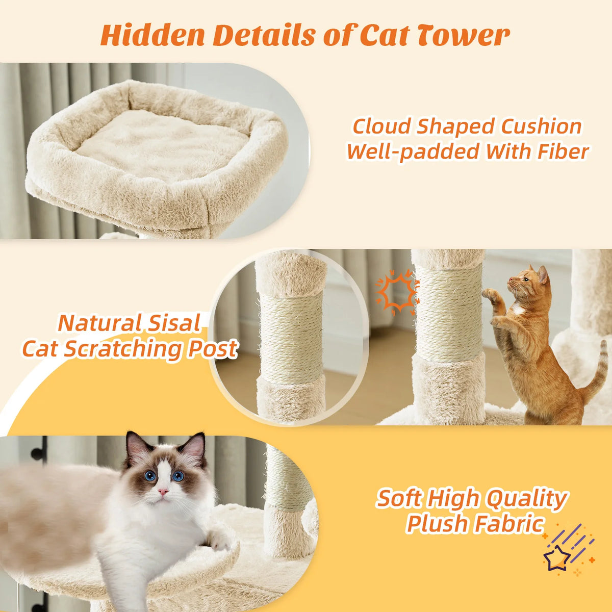 MCQ Premium Tiered Cat Tree Featuring Natural Sisal Scratching Posts