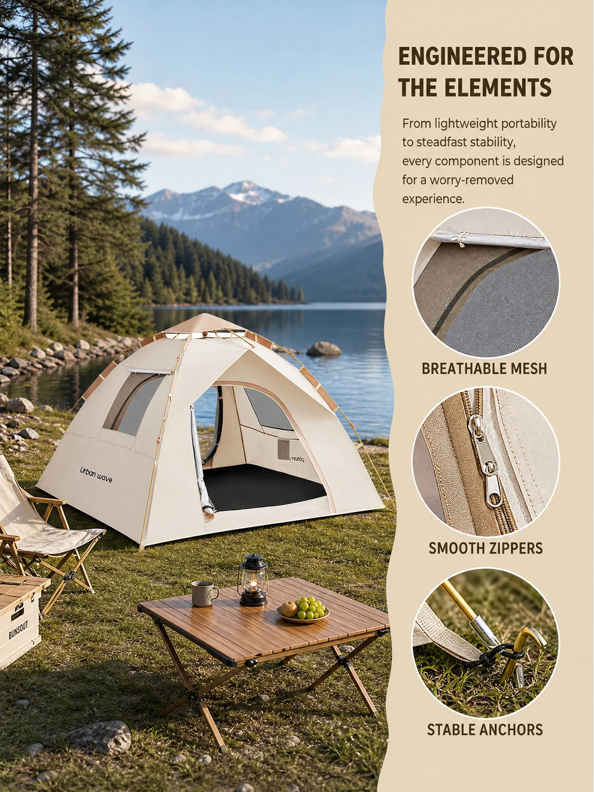 Automatic Pop Up Camping Tent Windproof Waterproof Family Shelter