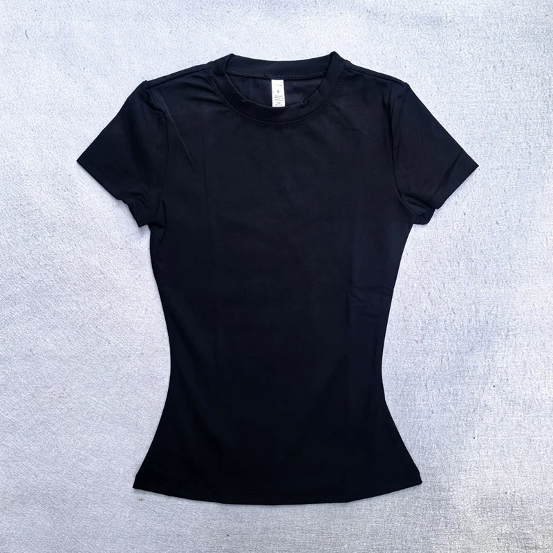 Summer Short Sleeve Yoga Top Women Workout Gym Crop Top Slim Fit Round Neck Yoga Shirt Seamless Sports Stretchy Shirts