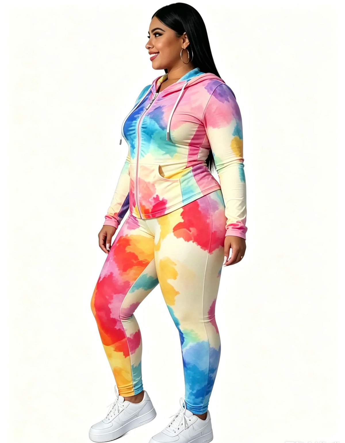 Comfortable Tie Dye Hooded Zipper Jacket And Pants Set