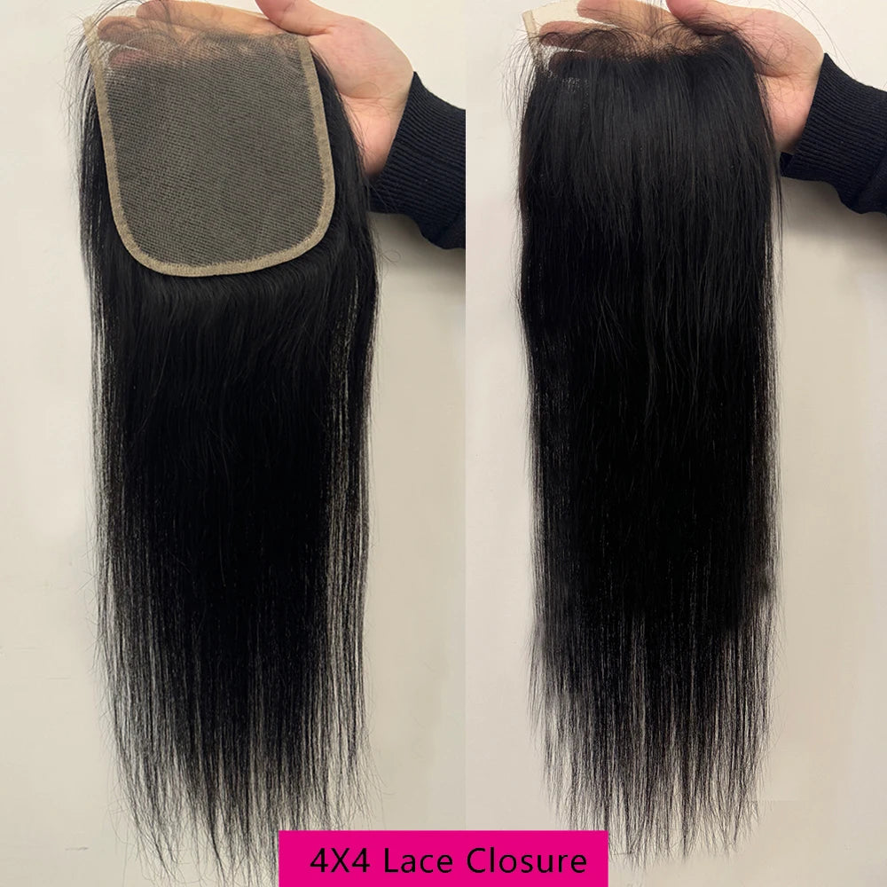 Queenlike Straight Human Hair Bundles With Transparent Lace Closure