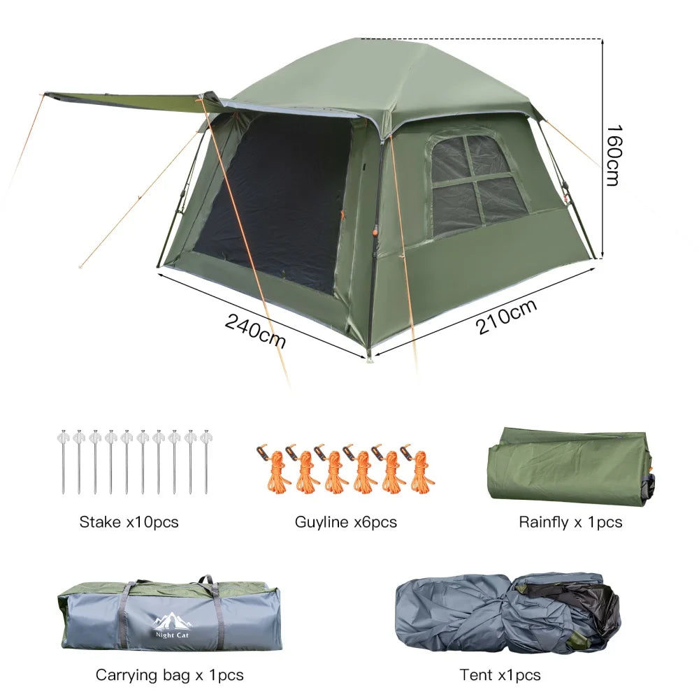 Night Cat 4 Person Blackout Pop Up Waterproof Camping Tent