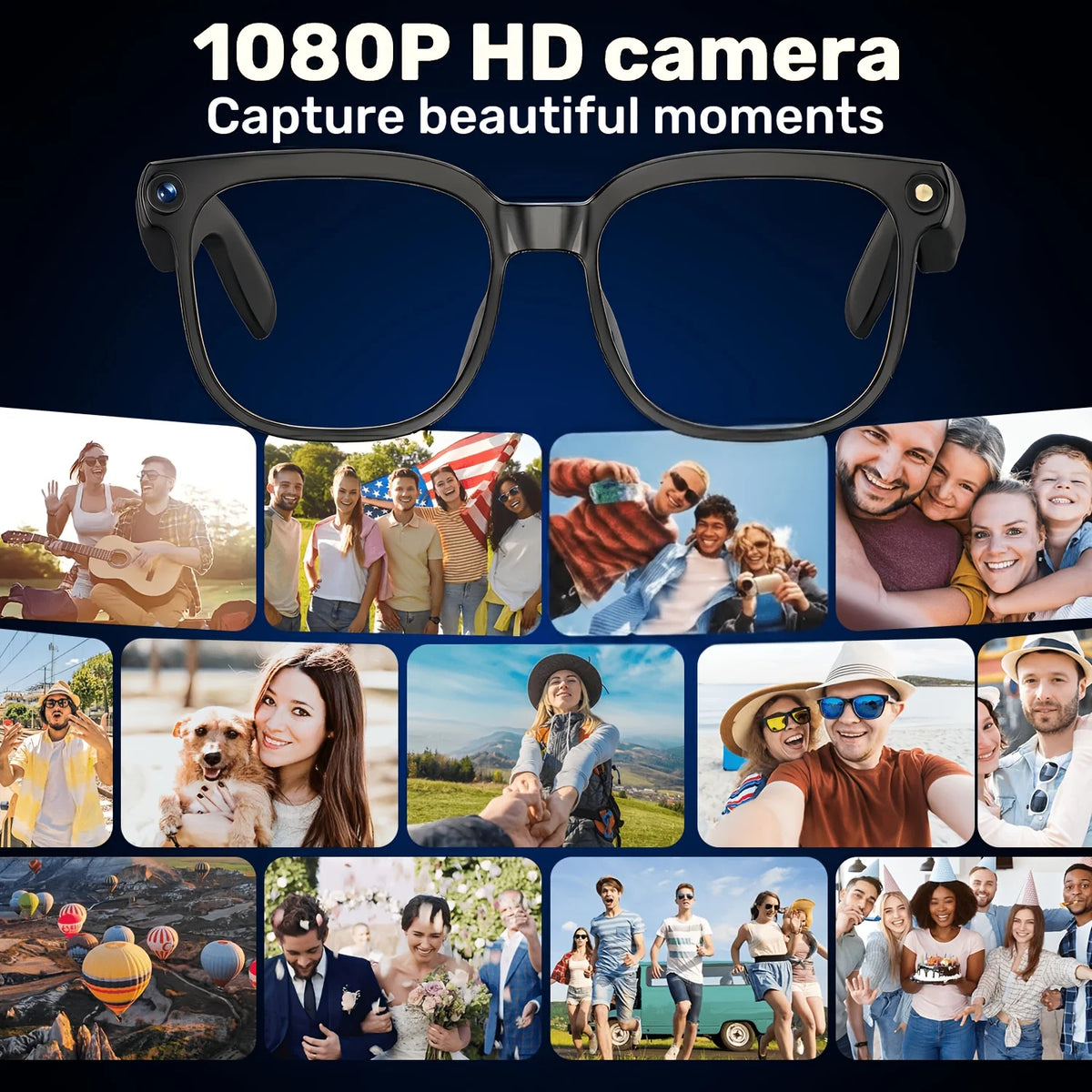 Smart Camera Glasses With 8MP HD Video Bluetooth Translator