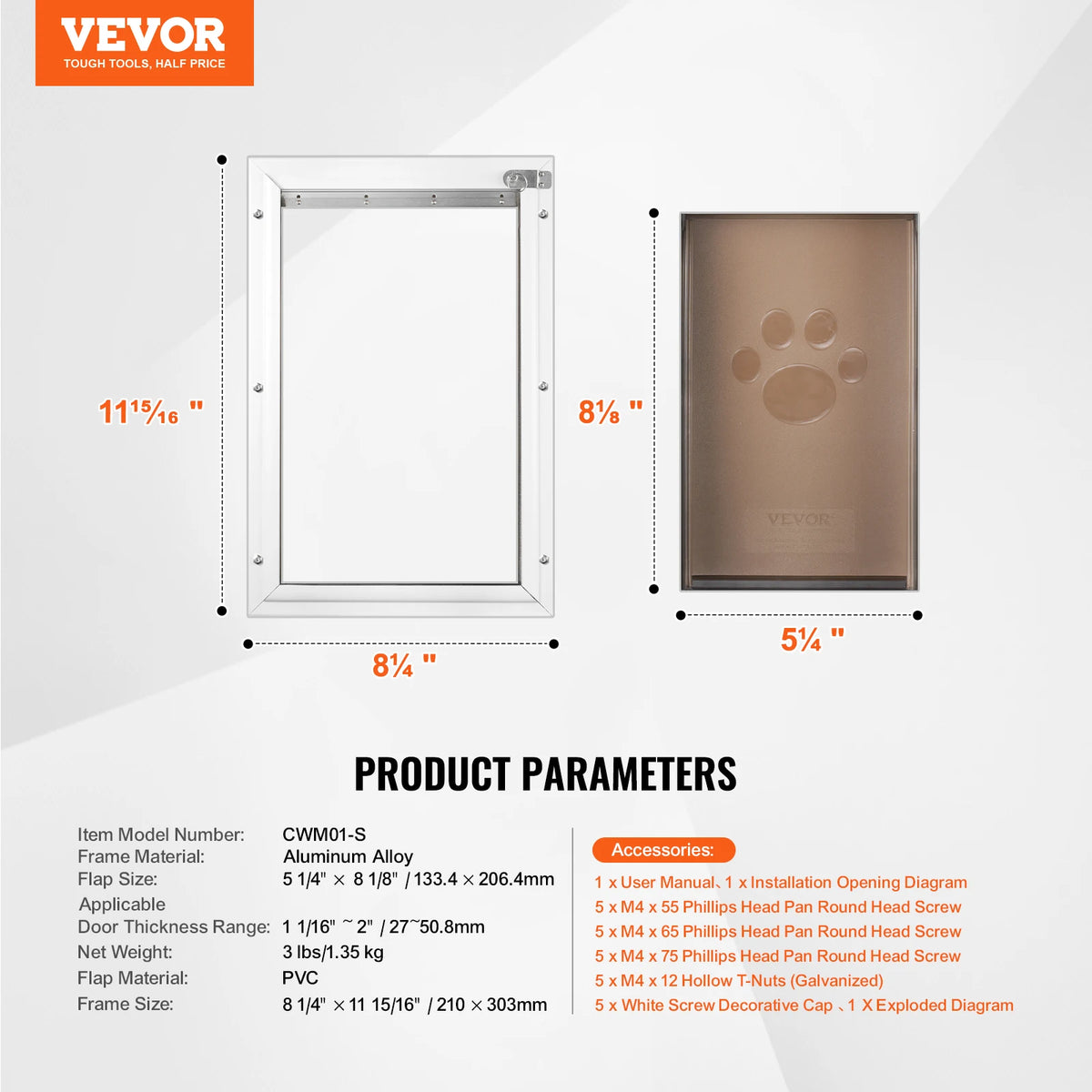 SucceBuy Aluminum Frame Pet Door With Secure Weatherproof Flap