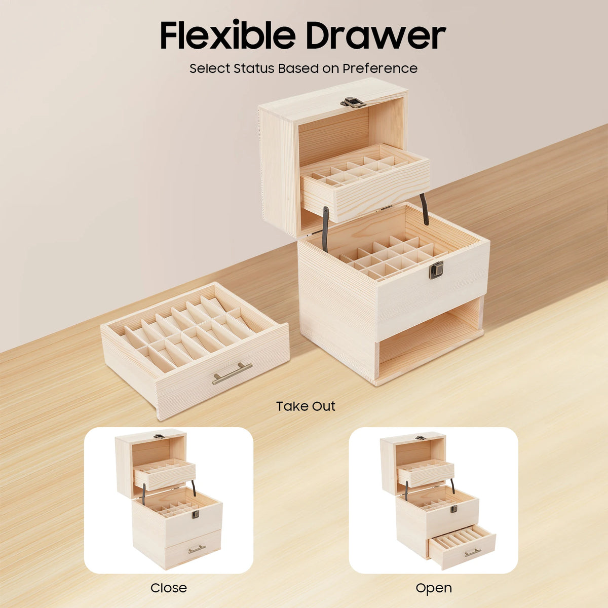Wooden Essential Oil Storage Box Organizer For Nail Polish Cosmetics