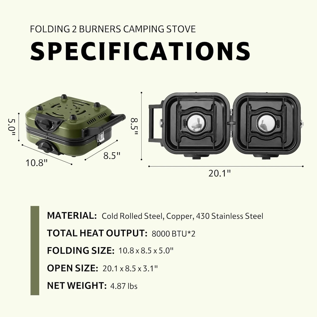Naturehike Portable Folding Two Burner Propane Camping Stove