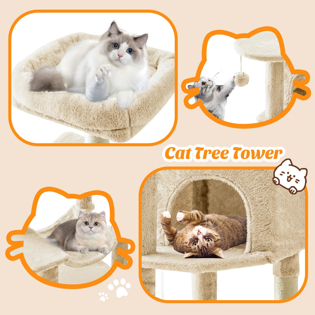 MCQ Premium Tiered Cat Tree Featuring Natural Sisal Scratching Posts