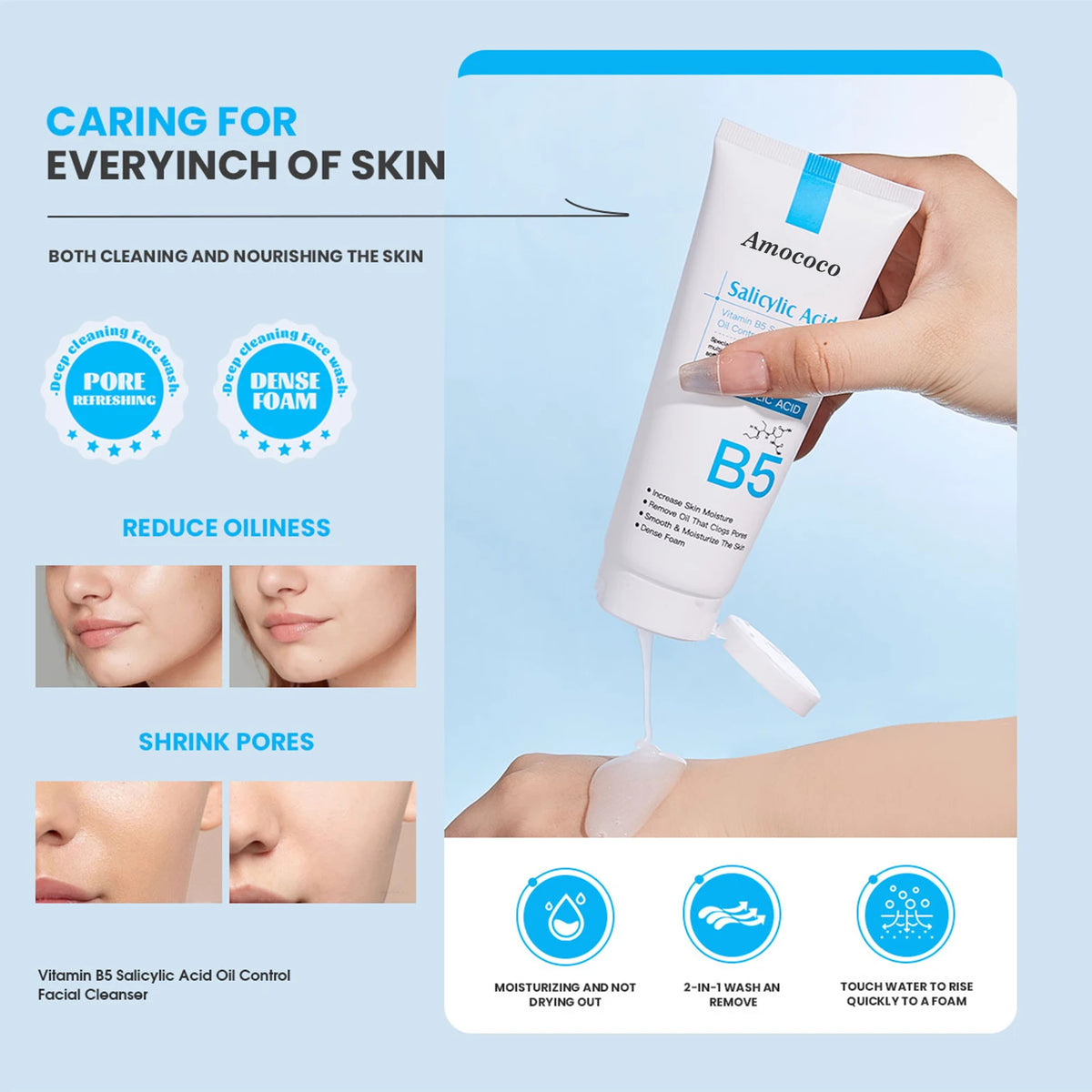 Amococo Salicylic Acid B5 Deep Pore Face Cleanser Oil Control
