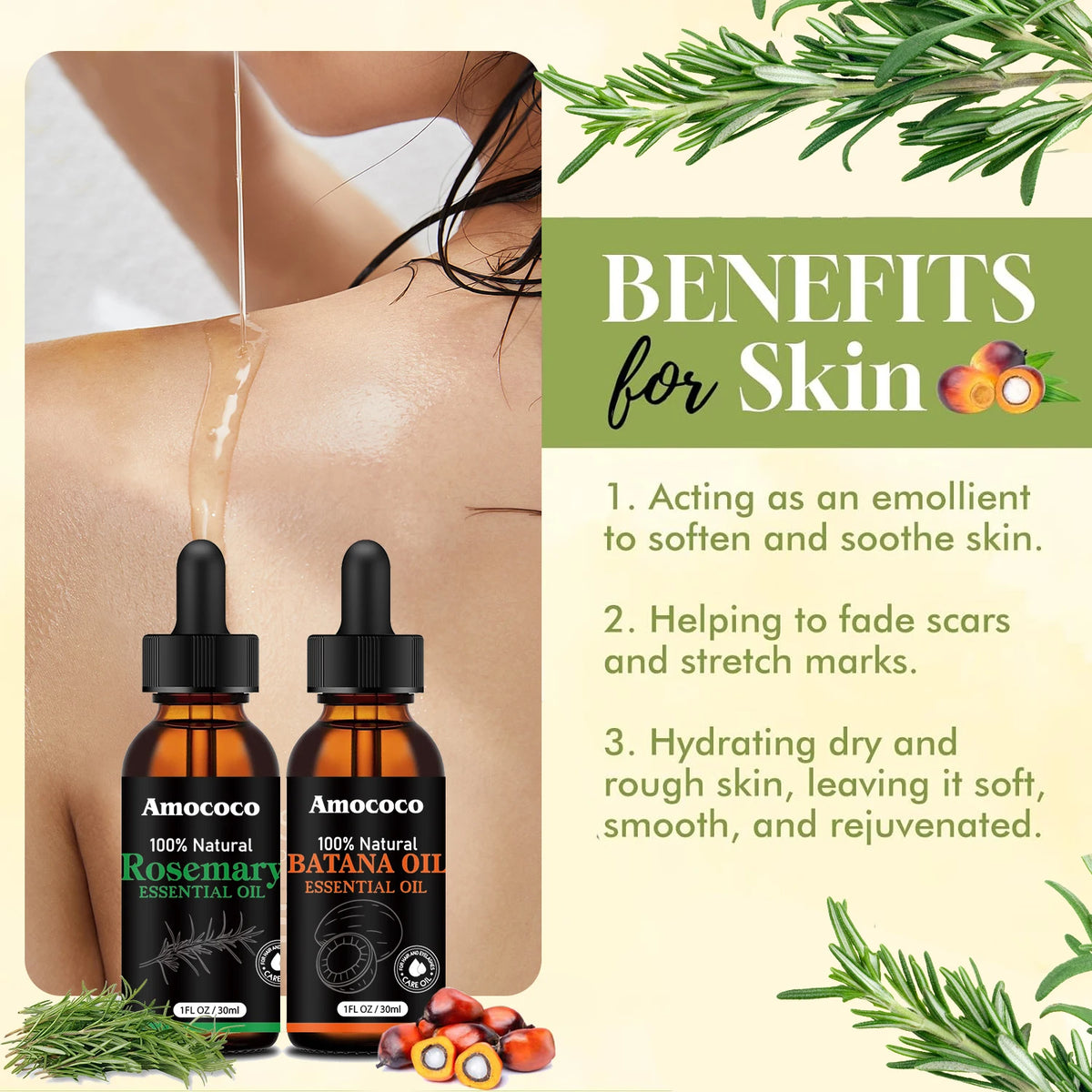 Amococo Rosemary Batana Hair Oil Duo For Dry Frizzy Hair