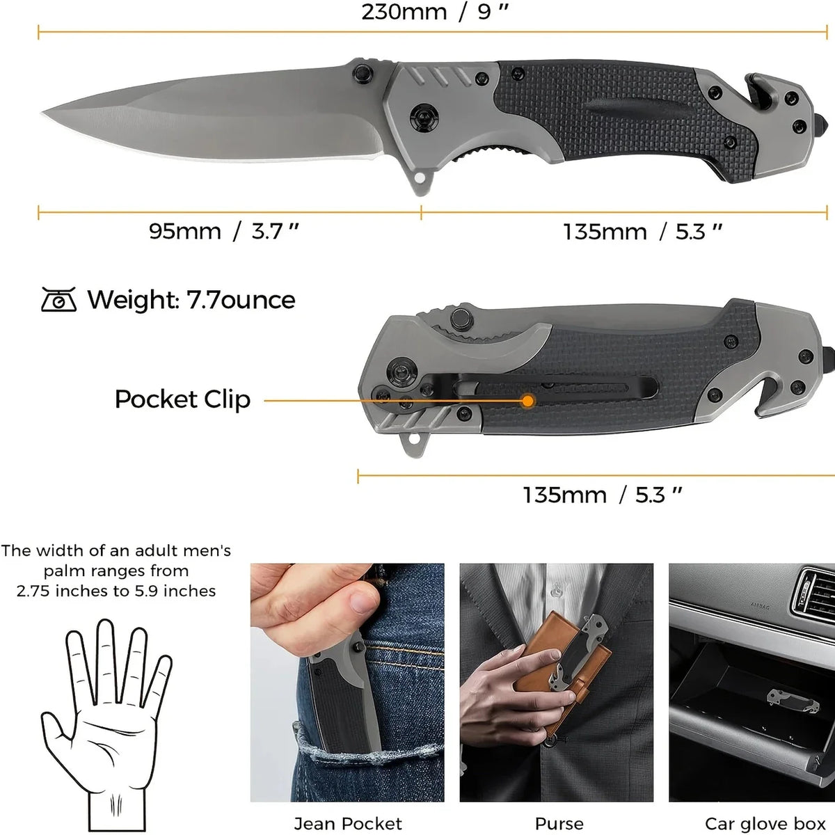 Doom Blade Multi Function Folding EDC Knife With Seatbelt Cutter