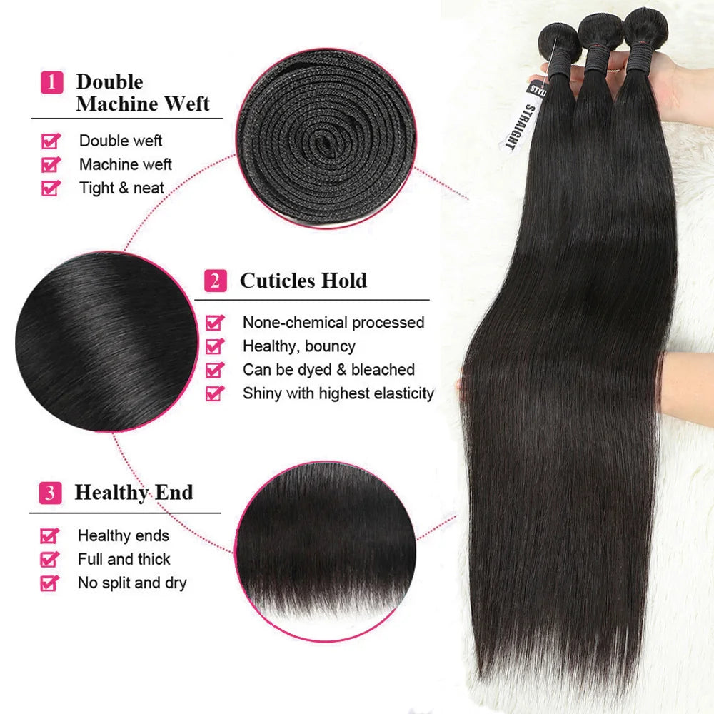 Queenlike Straight Human Hair Bundles With Transparent Lace Closure