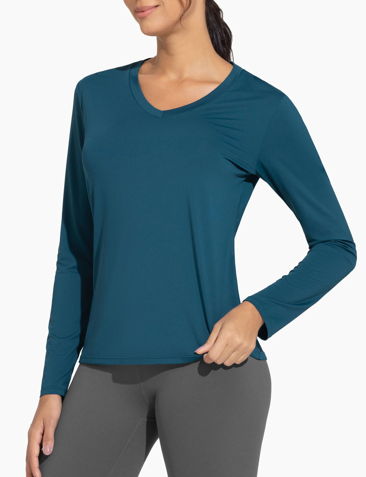 THE GYM PEOPLE Women's Long Sleeve Workout Shirts V-Neck Lightweight Basic Athletic Tops
