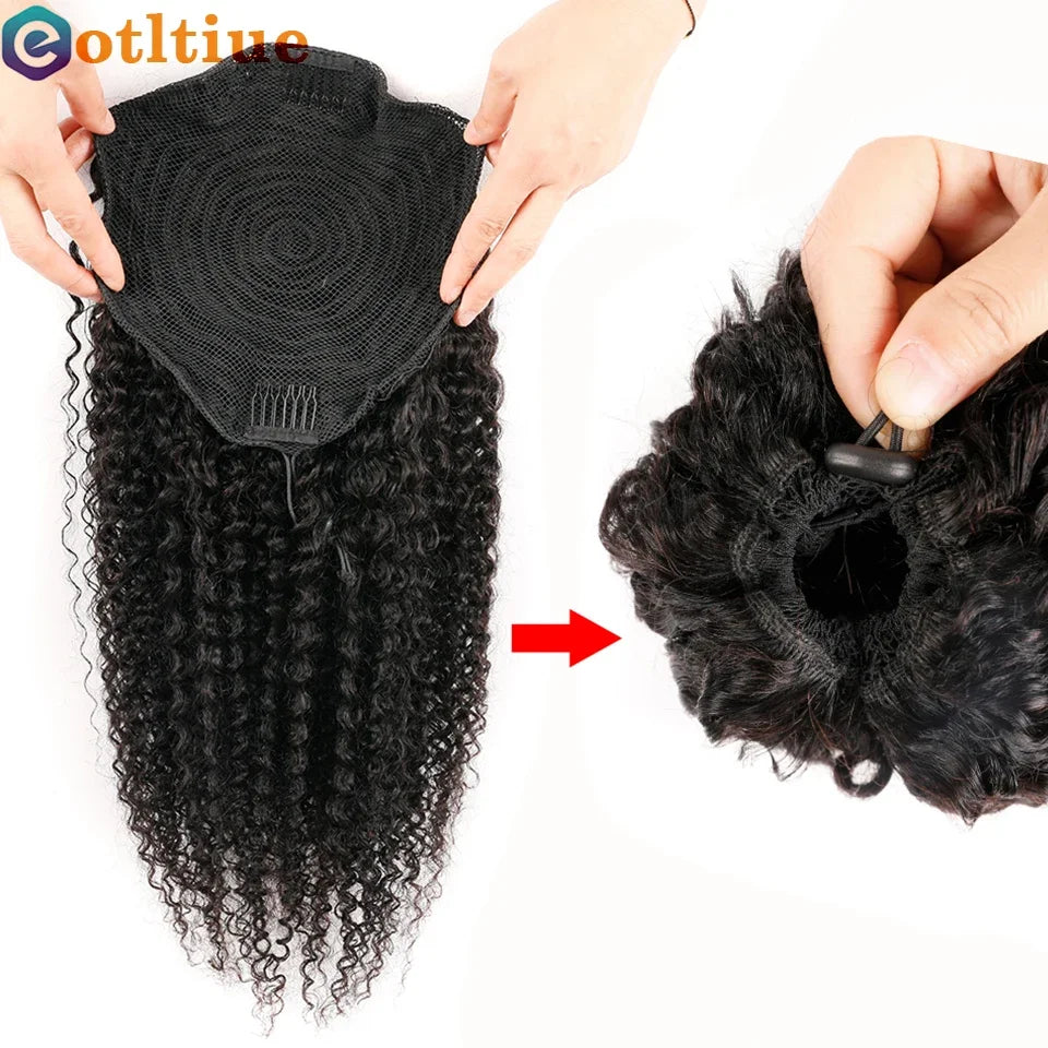 Uesoels Clip In Deep Wave Curly Ponytail Extensions Human Hair
