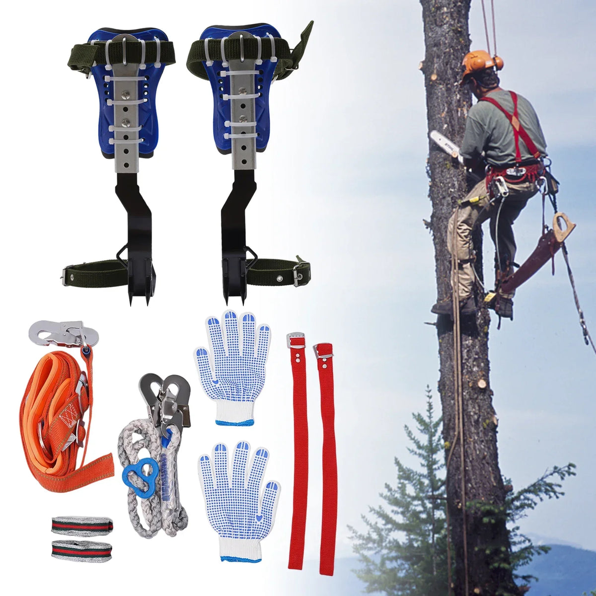 Heavy Duty Steel Tree Climbing Spike Safety Gear Set