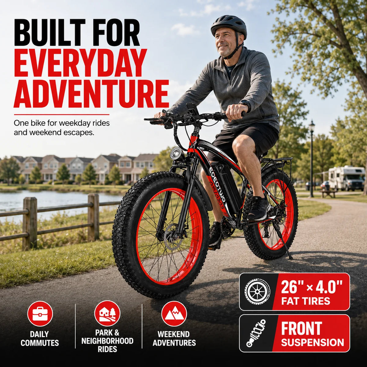 EOEOTWO 1000W Fat Tire Electric Bike With 48V Battery