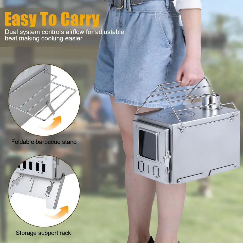 Stainless Steel Wood Burning Camping Stove For Outdoor Heating