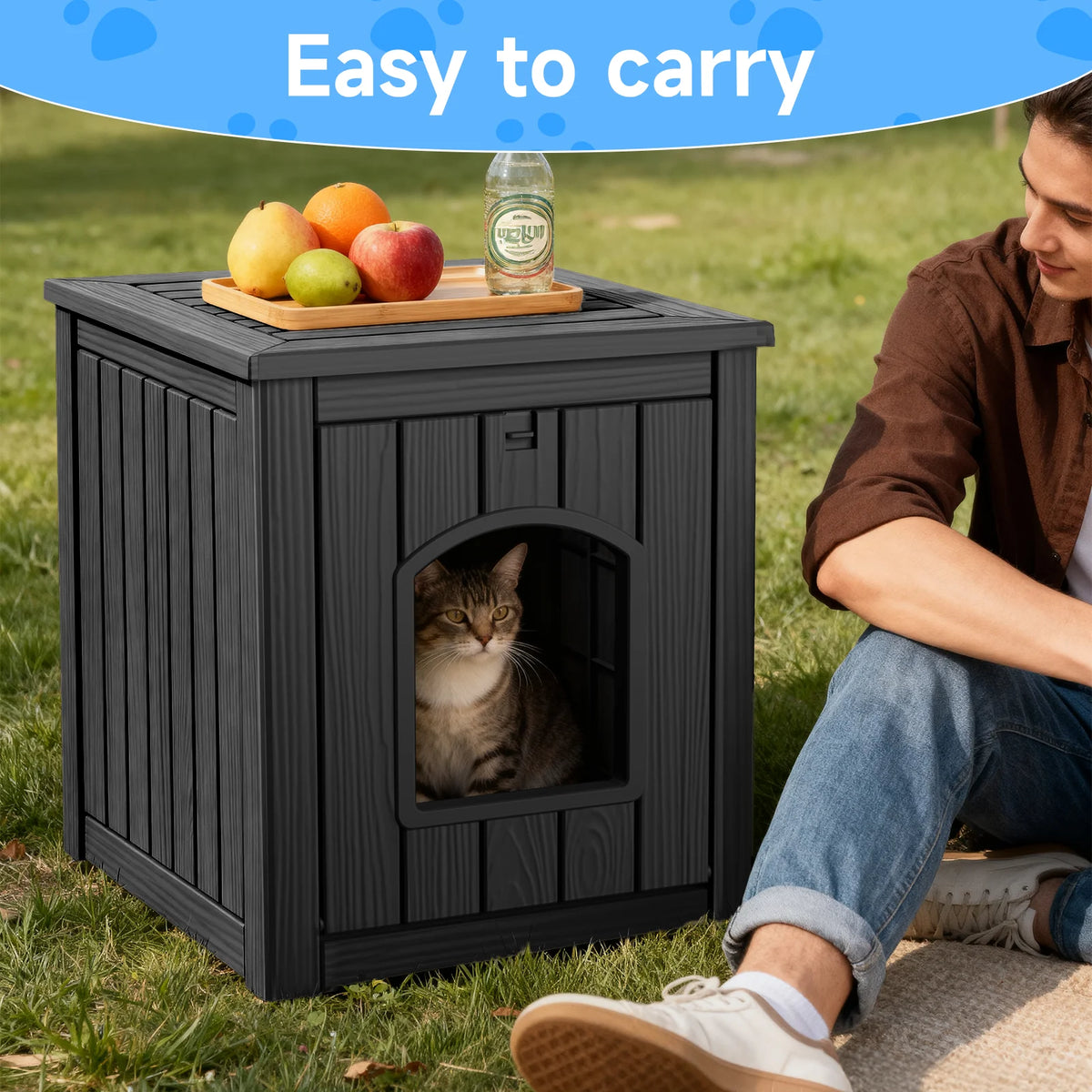 Resin Waterproof Cat House End Table Indoor Outdoor Pet Kennel